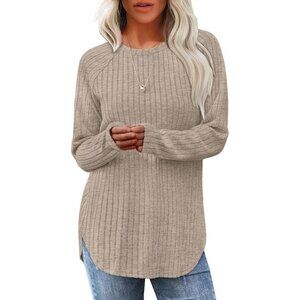 Women's Yellow Crewneck Long Sleeve Tunic Loose Sweaters Shirts Tops Clothes